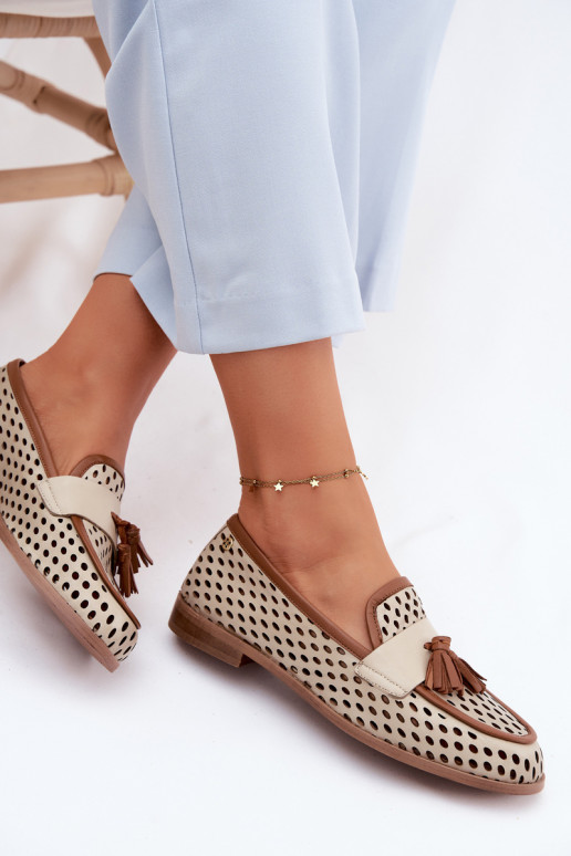 Pealhk Ažuurne jalatsid naiste mokassiinid Sellel onciejka HJ760-14 pruunid värvi-beeži värvi