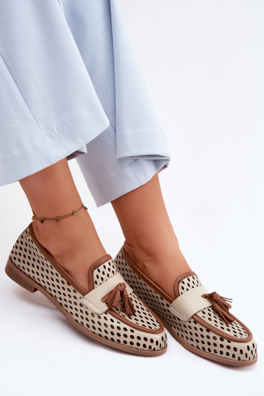 Pealhk Ažuurne jalatsid naiste mokassiinid Sellel onciejka HJ760-14 pruunid värvi-beeži värvi