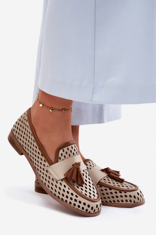 Pealhk Ažuurne jalatsid naiste mokassiinid Sellel onciejka HJ760-14 pruunid värvi-beeži värvi