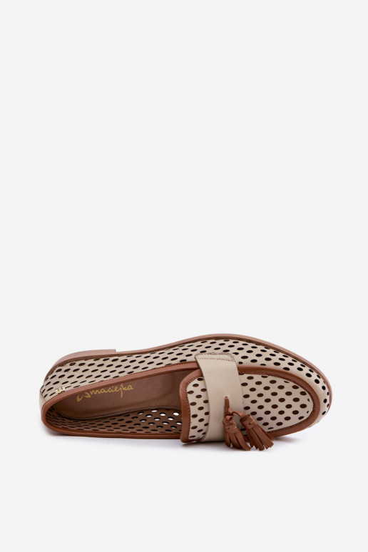 Pealhk Ažuurne jalatsid naiste mokassiinid Sellel onciejka HJ760-14 pruunid värvi-beeži värvi