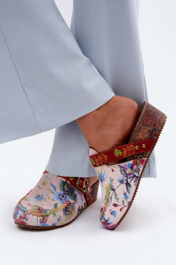 Plätud naturaalsest nahast Mule Pealiste omad platvormiga lilledega Sellel onciejka K7409-15 Mitmevärvilised 2