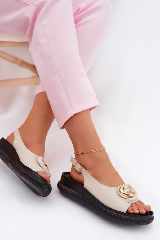 Pealhk Platvormiga sandaalid kaunistustega S.Barski KV61-6047 beeži värvi