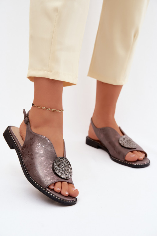 Pealistesandaalid laiade nööridega kaunistustega S.Barski KV61-6035 halli värvi