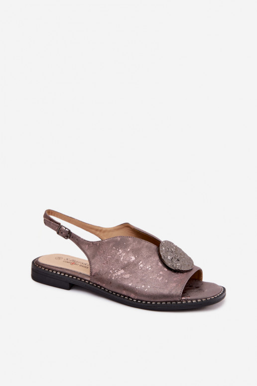 Pealistesandaalid laiade nööridega kaunistustega S.Barski KV61-6035 halli värvi