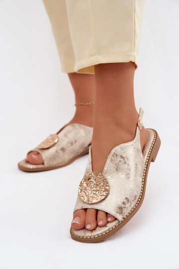 Pealistesandaalid laiade nööridega kaunistustega S.Barski KV61-6035 Kuldset värvi