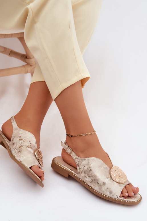 Pealistesandaalid laiade nööridega kaunistustega S.Barski KV61-6035 Kuldset värvi