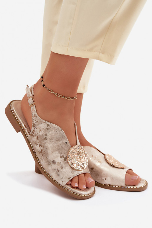 Pealistesandaalid laiade nööridega kaunistustega S.Barski KV61-6035 Kuldset värvi