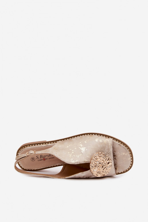 Pealistesandaalid laiade nööridega kaunistustega S.Barski KV61-6035 Kuldset värvi
