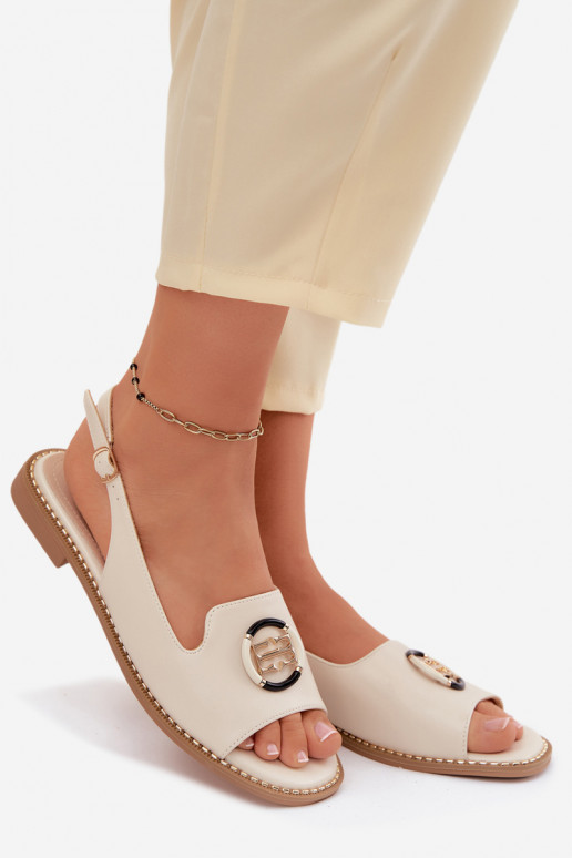 Pealistesandaalid laiade nööridega kaunistustega S.Barski KV61-6037 elevandiluu värvi