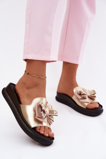 naiste plätud Pealturaalsest nahast lipsukesega S.Barski KV61-6061 Kuldset värvi 2