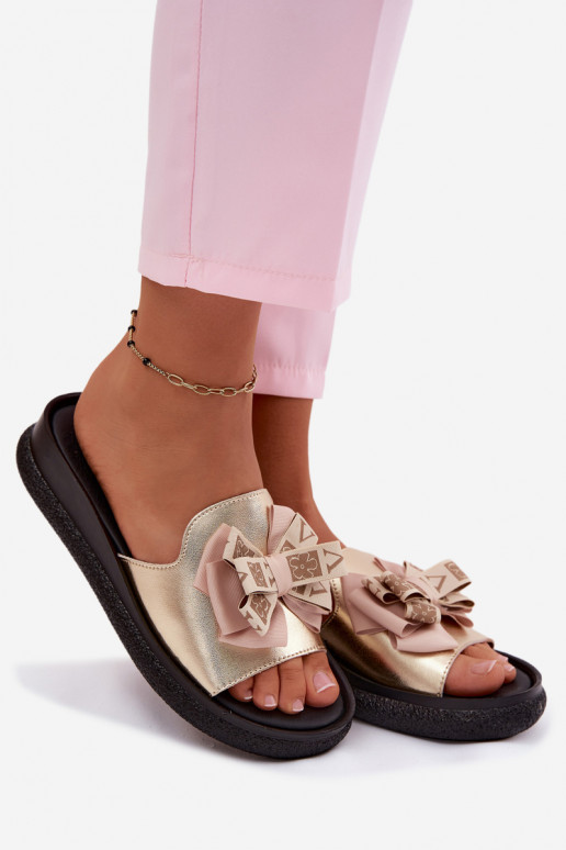 naiste plätud Pealturaalsest nahast lipsukesega S.Barski KV61-6061 Kuldset värvi