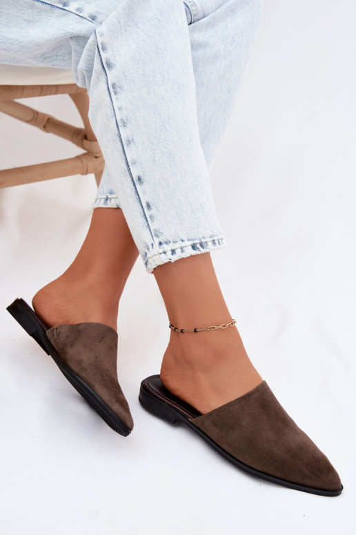 Pealhk seemisnahksed sussid Mule Pealiste korter D&A JC61-1004 Khakivärvi