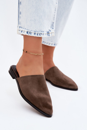 Pealhk seemisnahksed sussid Mule Pealiste korter D&A JC61-1004 Khakivärvi 2