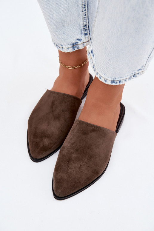 Pealhk seemisnahksed sussid Mule Pealiste korter D&A JC61-1004 Khakivärvi