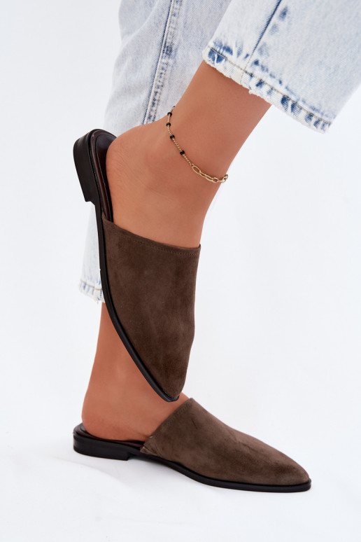 Pealhk seemisnahksed sussid Mule Pealiste korter D&A JC61-1004 Khakivärvi