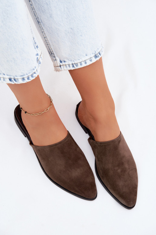 Pealhk seemisnahksed sussid Mule Pealiste korter D&A JC61-1004 Khakivärvi