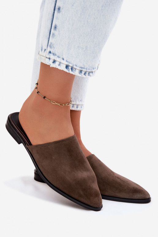 Pealhk seemisnahksed sussid Mule Pealiste korter D&A JC61-1004 Khakivärvi