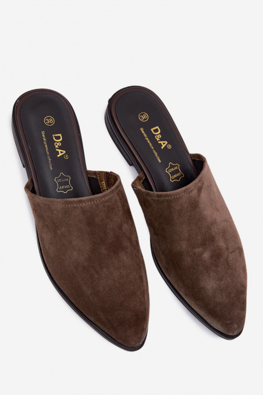 Pealhk seemisnahksed sussid Mule Pealiste korter D&A JC61-1004 Khakivärvi