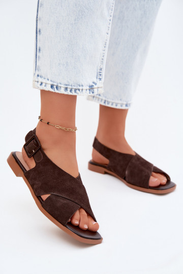Pealhk Seemisnahksed sandaalid laiade nööridega D&A JC61-1001 Czekoladosissee 2