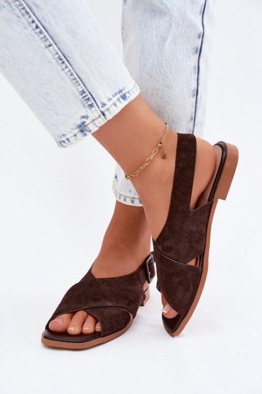 Pealhk Seemisnahksed sandaalid laiade nööridega D&A JC61-1001 Czekoladosissee