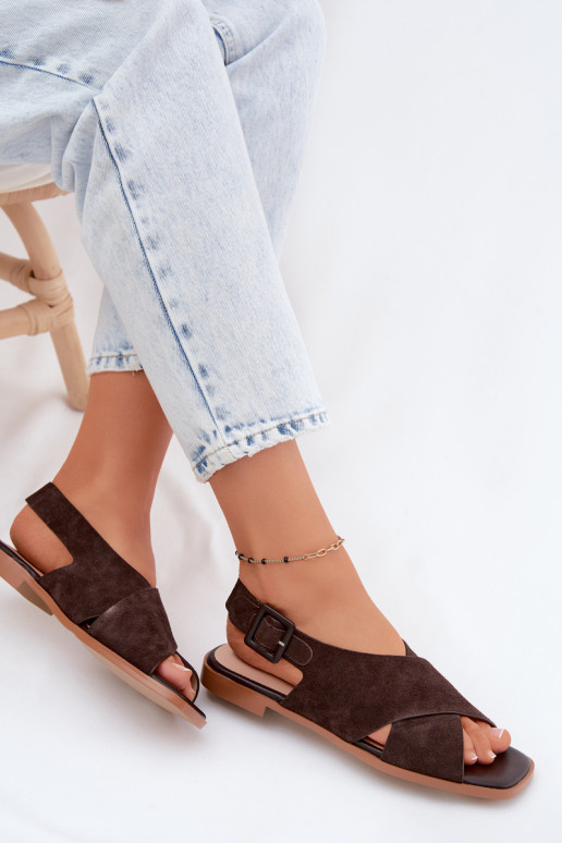 Pealhk Seemisnahksed sandaalid laiade nööridega D&A JC61-1001 Czekoladosissee