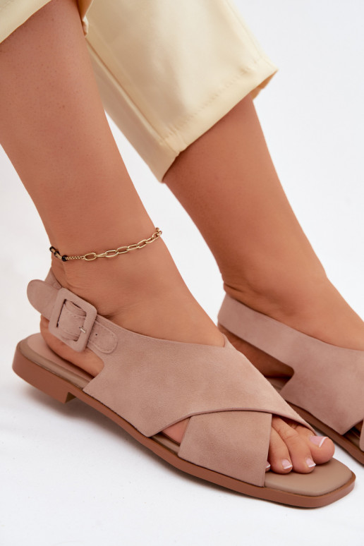 Pealhk Seemisnahksed sandaalid laiade nööridega D&A JC61-1001 beeži värvi