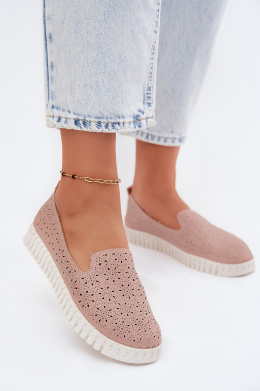 Roosa värvi perforatsiooniga slip-on kingad Salty