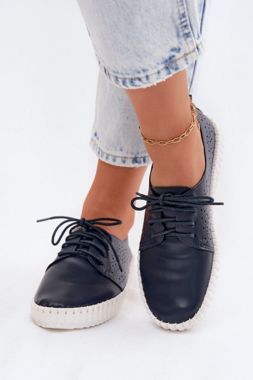 Ažuurne jalatsid Pealiste omad nööritavad tumesinist värvi Pearla