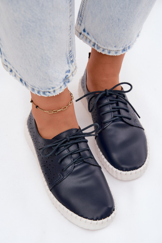 Ažuurne jalatsid Pealiste omad nööritavad tumesinist värvi Pearla