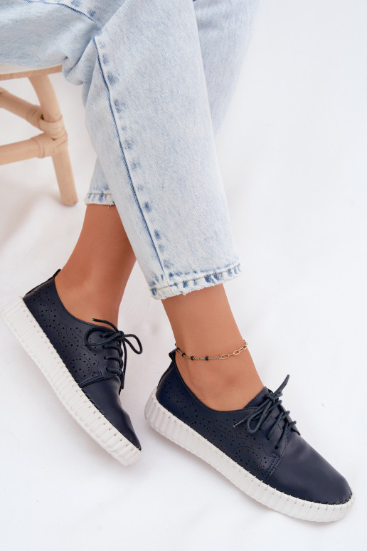 Ažuurne jalatsid Pealiste omad nööritavad tumesinist värvi Pearla