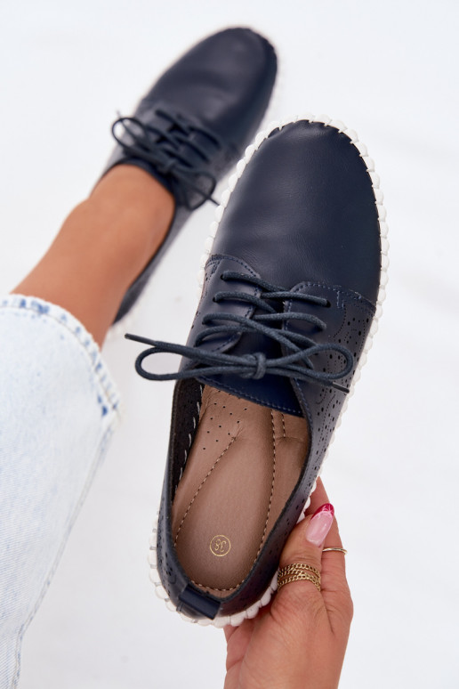 Ažuurne jalatsid Pealiste omad nööritavad tumesinist värvi Pearla