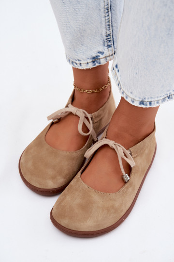 Pealhk Seemisnahast baleriinad Barefoot nööritavad Zazoo 021 beeži värvi
