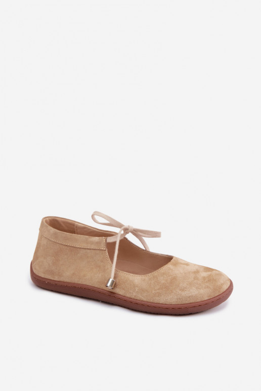 Liiva värvi sametist ballerinas rihmadega Zazoo 021