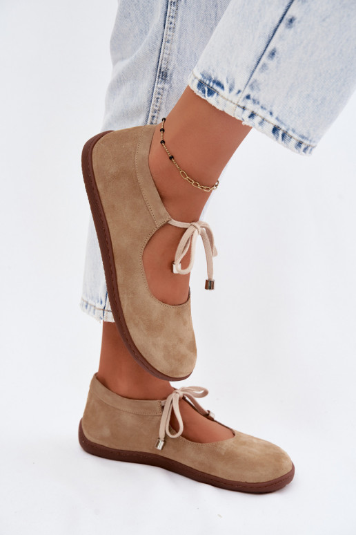 Pealhk Seemisnahast baleriinad Barefoot nööritavad Zazoo 021 beeži värvi