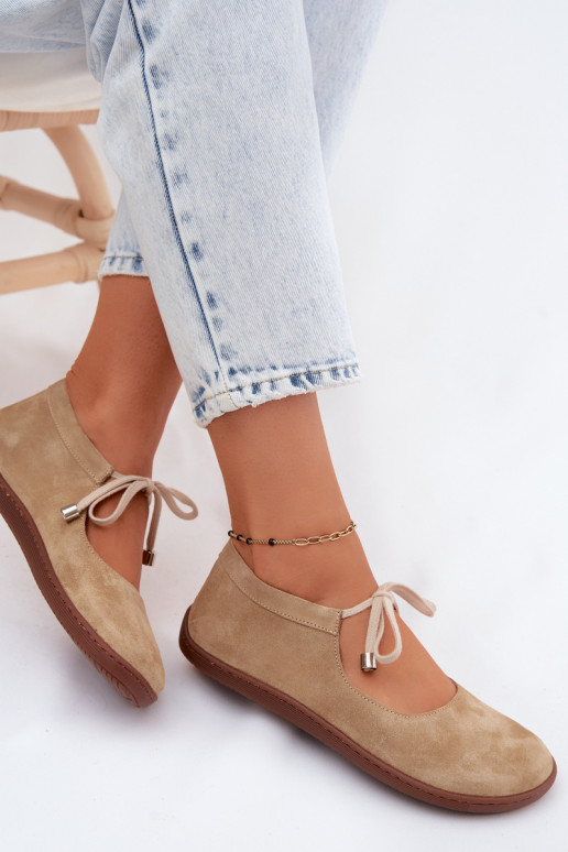 Pealhk Seemisnahast baleriinad Barefoot nööritavad Zazoo 021 beeži värvi