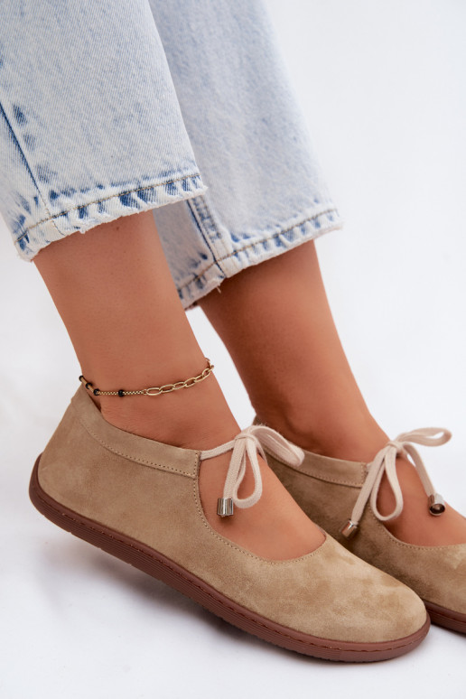 Pealhk Seemisnahast baleriinad Barefoot nööritavad Zazoo 021 beeži värvi