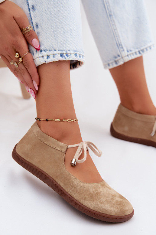 Pealhk Seemisnahast baleriinad Barefoot nööritavad Zazoo 021 beeži värvi