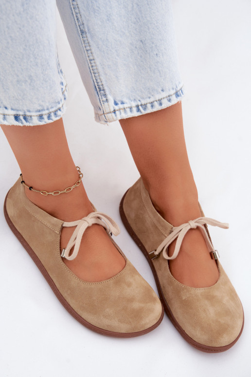 Pealhk Seemisnahast baleriinad Barefoot nööritavad Zazoo 021 beeži värvi