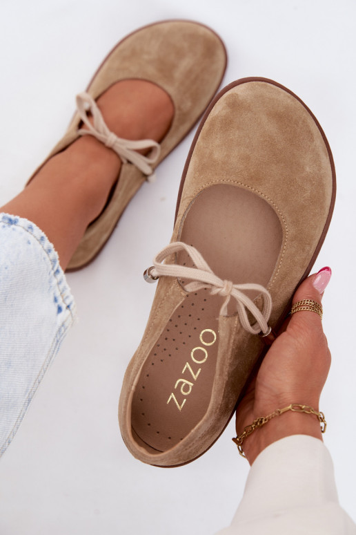 Pealhk Seemisnahast baleriinad Barefoot nööritavad Zazoo 021 beeži värvi