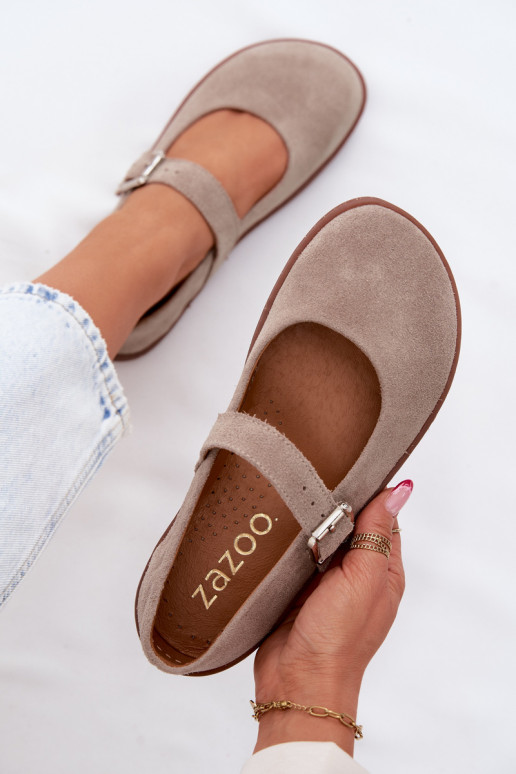 Kohvavärvi sametist ballerinas Zazoo 316