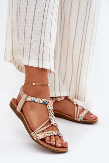 PealistesandaalidPrzypinkami I Plecionymi Paskami beeži värvi Nusoreth