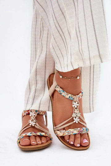 PealistesandaalidPrzypinkami I Plecionymi Paskami beeži värvi Nusoreth 2