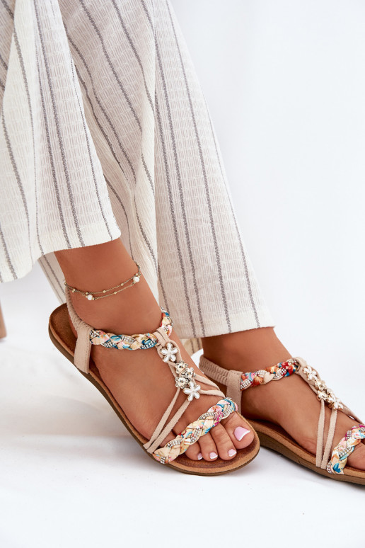 PealistesandaalidPrzypinkami I Plecionymi Paskami beeži värvi Nusoreth