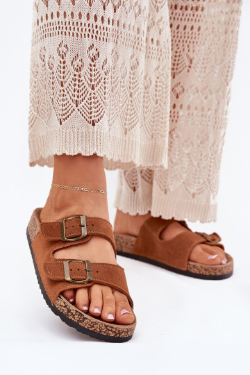 seemisnahksed sussid Korgitalla peal neetide ja pandlaga pruunid värvi Tavira 2