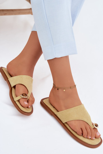 sileda tallaga Plätud moodsad varbavahe-sandaalid Pealiste omad Koos Ornate Detalem Kollased Fedira