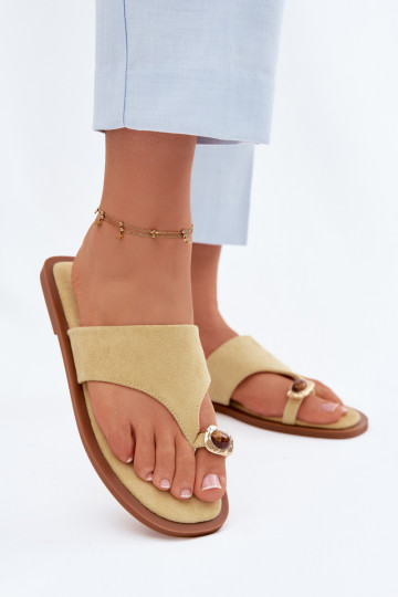 sileda tallaga Plätud moodsad varbavahe-sandaalid Pealiste omad Koos Ornate Detalem Kollased Fedira 2