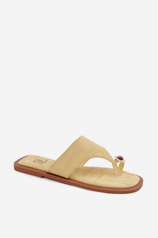 sileda tallaga Plätud moodsad varbavahe-sandaalid Pealiste omad Koos Ornate Detalem Kollased Fedira