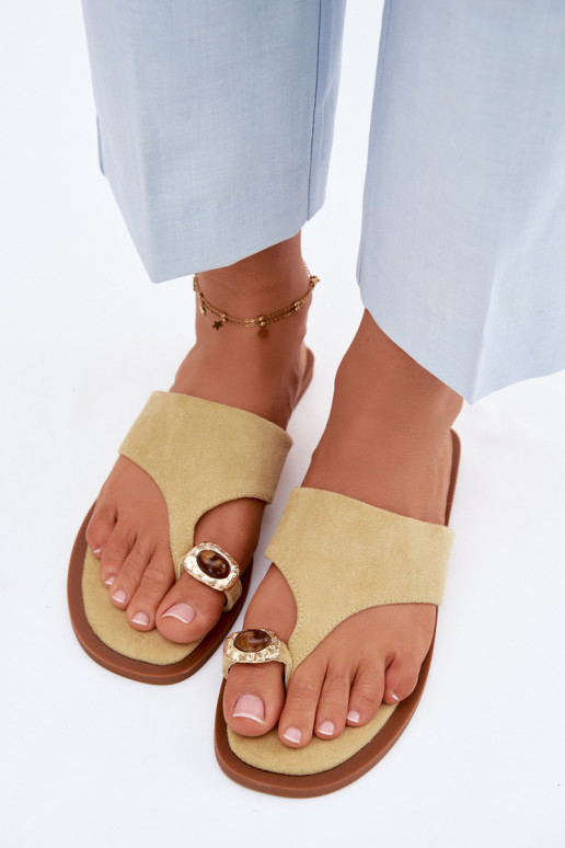 sileda tallaga Plätud moodsad varbavahe-sandaalid Pealiste omad Koos Ornate Detalem Kollased Fedira