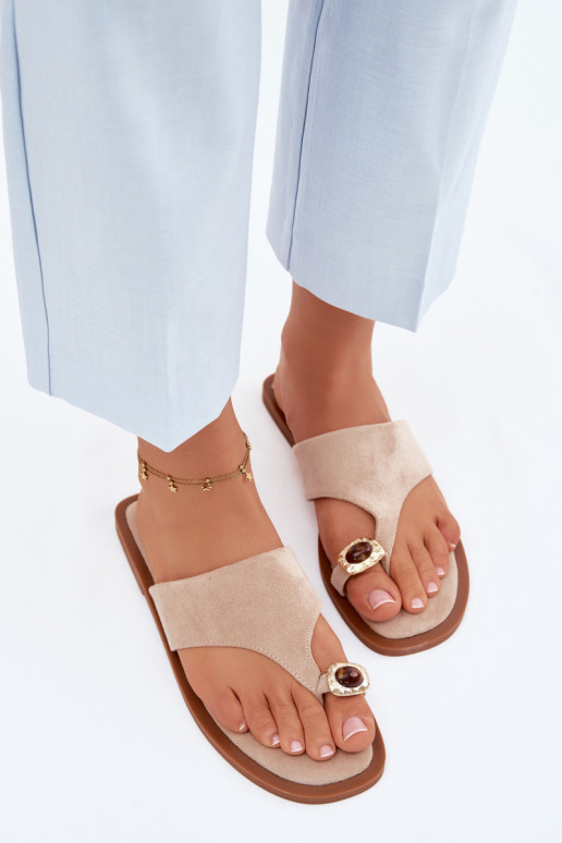 sileda tallaga Plätud moodsad varbavahe-sandaalid Pealiste omad Koos Ornate Detalem beeži värvi Fedira