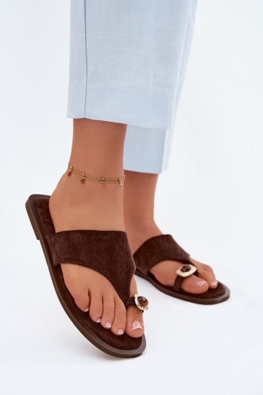 sileda tallaga Plätud moodsad varbavahe-sandaalid Pealiste omad Koos Ornate Detalem Czekoladosissee Fedira